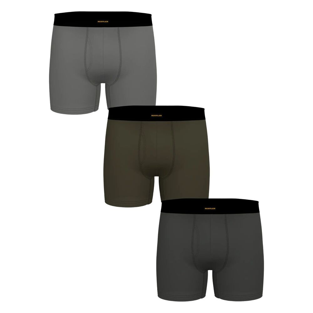 Rustler Men's Boxer Briefs with Functional Fly, Grey/Olive Night/Charcoal XL,